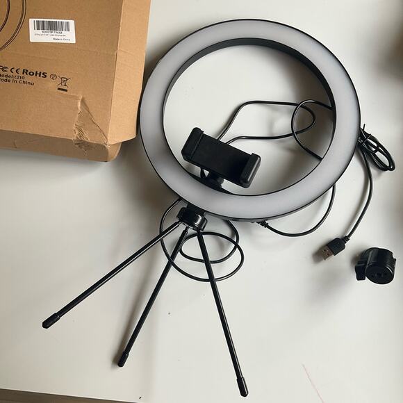 Dimmable Desk Makeup LED Ring Light 10" with Tripod Stand & Phone Holder, white - Picture 3 of 11